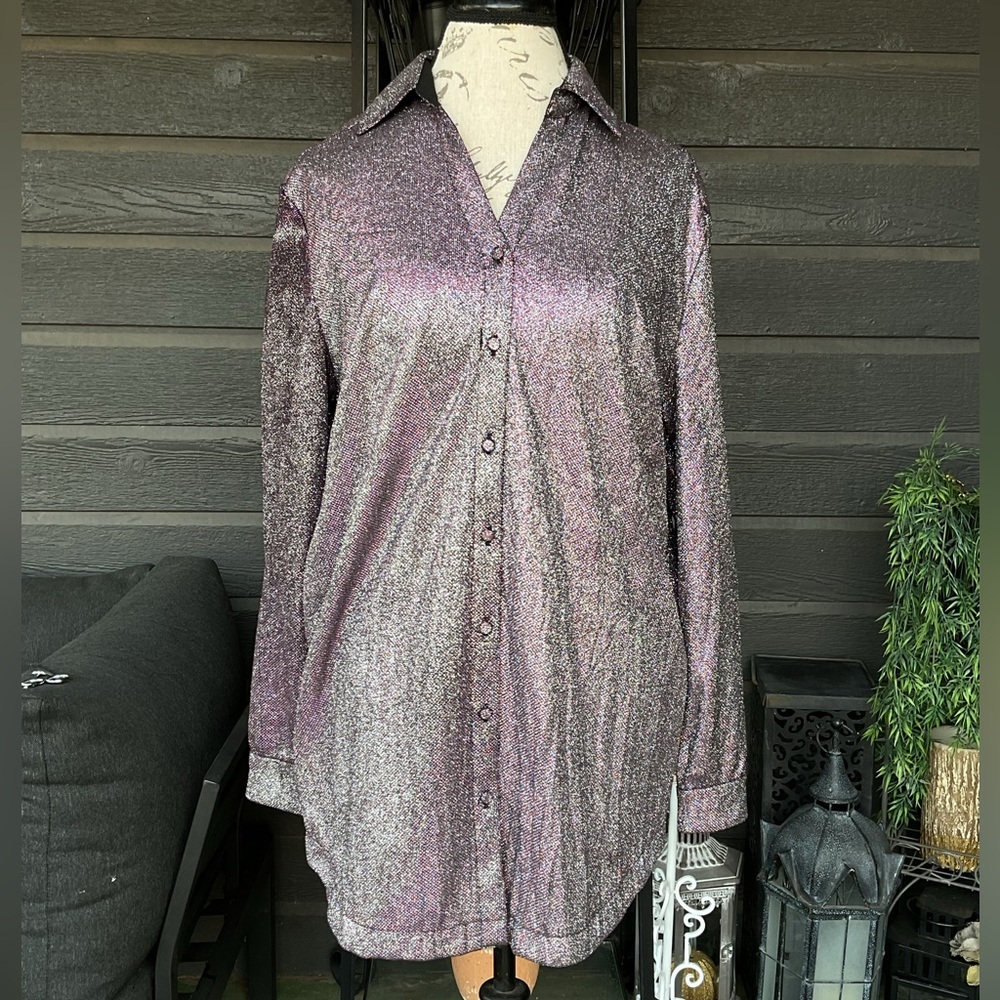 Umgee Super Shimmering Sparkly Button-Up Shirt M - image 1